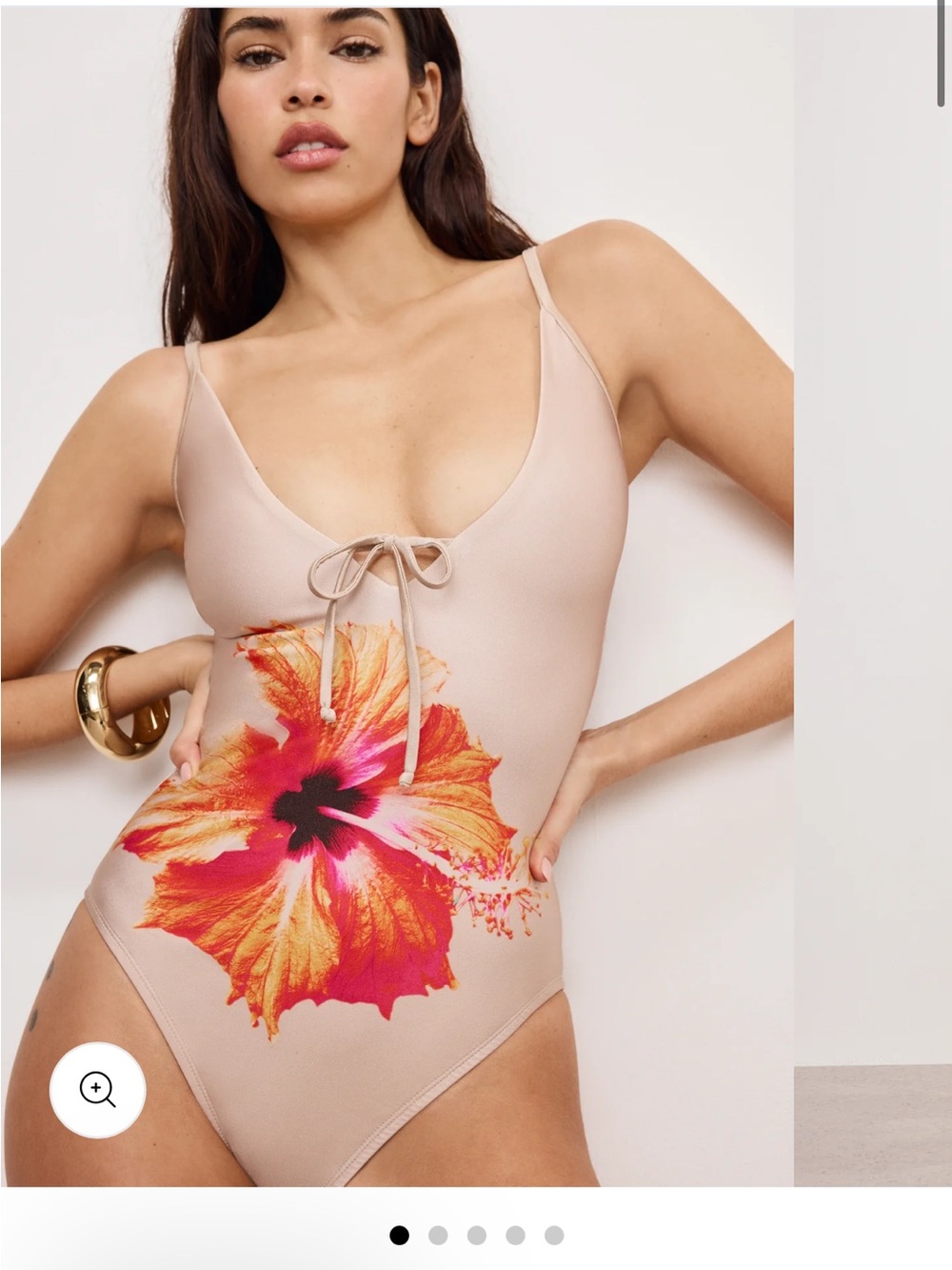 Good American Satin Deep Dive One-Piece Swimsuit with Vibrant Hibiscus Print